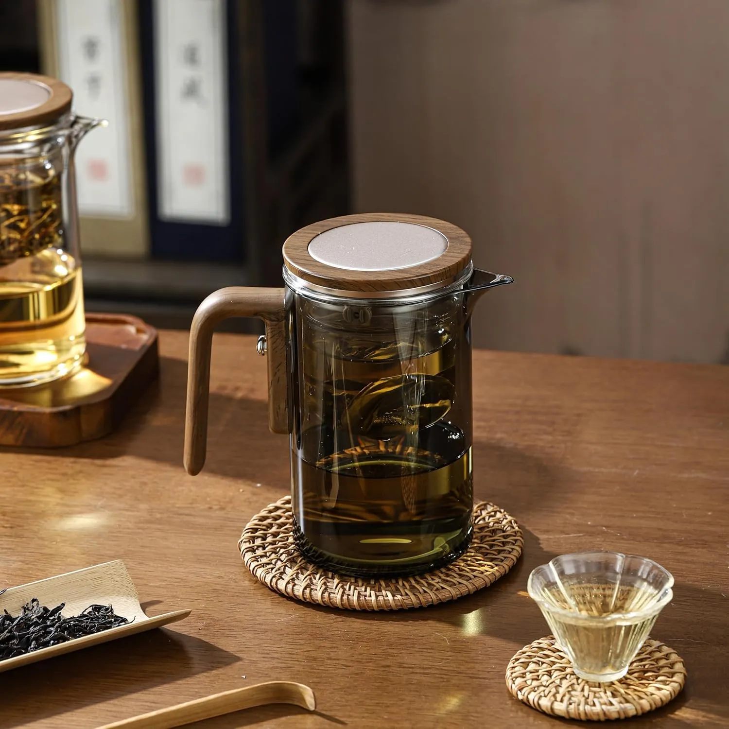 Teapot, Creative Magic Automatic Teapot, Detachable Loose Tea Glass Infuser -20 oz (approx. 600 ml)(Gray)