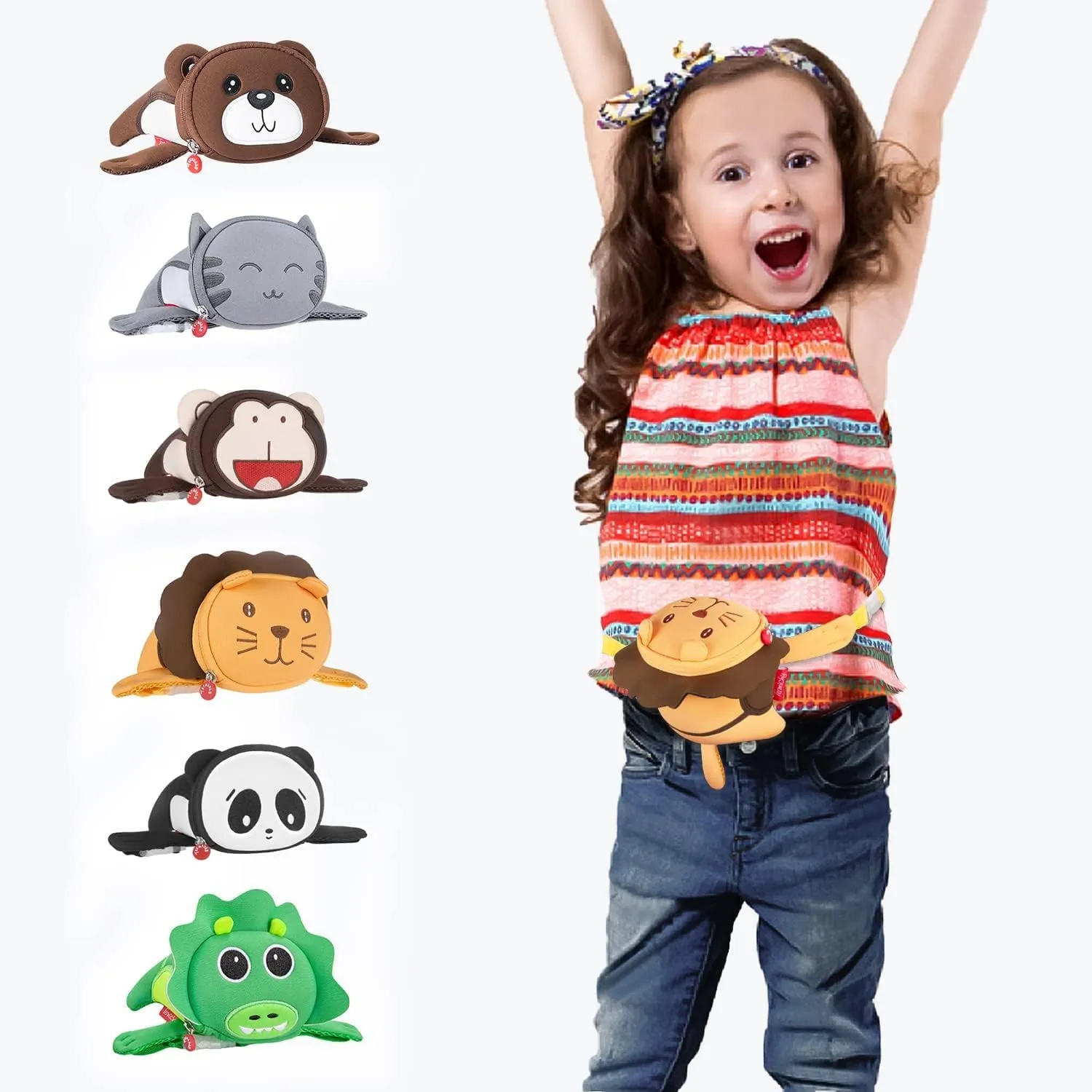Termichy Kids Waist Bag Cute 3D Cartoon Bear Animal Travel Kids Fanny Pack For Babies Girls Toddler Children Sport Camping Trip Makeup Masquerade Toy Christmas Gift, Parent-child Dressing(Lion)