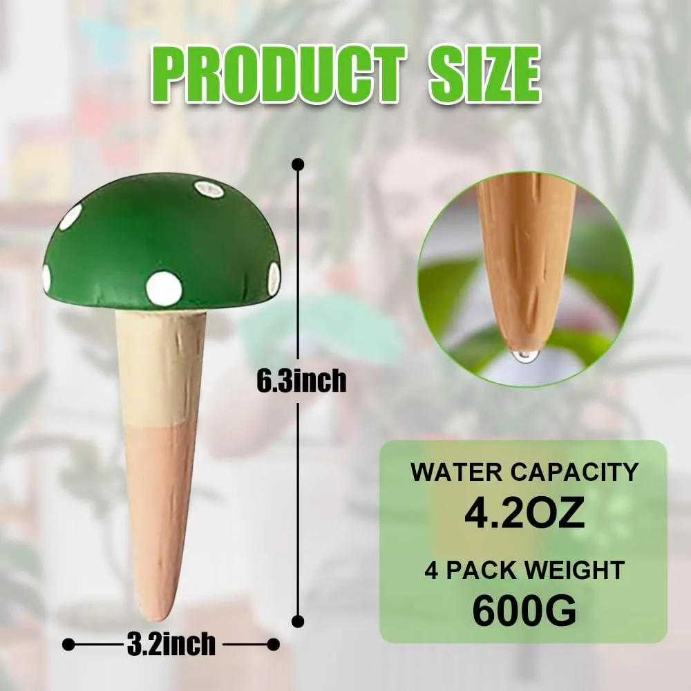 Terracotta Watering Stakes Mushroom Design 4-Pack - Eco-Friendly Indoor/Outdoor Automatic Plant Hydration System, Delightful Slow Release Watering for Time-Saving Care(Mushroom Design-1)