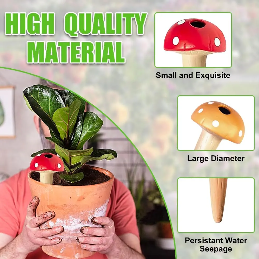 Terracotta Watering Stakes Mushroom Design 4-Pack - Eco-Friendly Indoor/Outdoor Automatic Plant Hydration System, Delightful Slow Release Watering for Time-Saving Care(Mushroom Design-1)