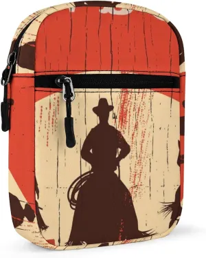 Three Cowboys Riding a Horse Moon Cacti on a Red Wooden Sign Adjustable Fanny Waist Pack Pouch, Waterproof Crossbody Runners Bag Wallet for Gym Hiking Fitness Women Men 6.1 x 2.2 x 7.9 inch