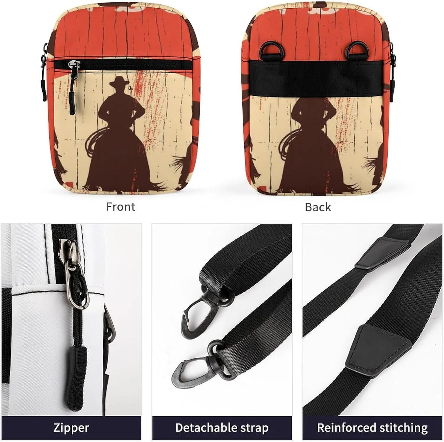 Three Cowboys Riding a Horse Moon Cacti on a Red Wooden Sign Adjustable Fanny Waist Pack Pouch, Waterproof Crossbody Runners Bag Wallet for Gym Hiking Fitness Women Men 6.1 x 2.2 x 7.9 inch