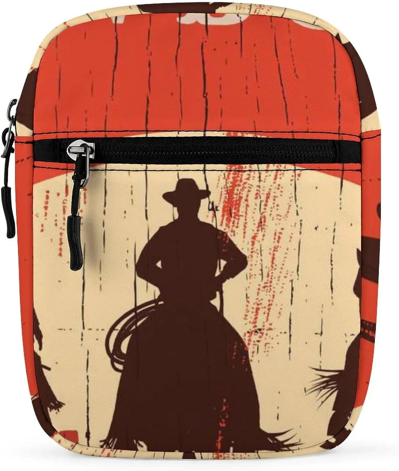 Three Cowboys Riding a Horse Moon Cacti on a Red Wooden Sign Adjustable Fanny Waist Pack Pouch, Waterproof Crossbody Runners Bag Wallet for Gym Hiking Fitness Women Men 6.1 x 2.2 x 7.9 inch