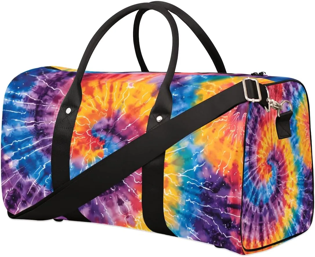 Tie Dye Colorful Travel Duffle Bag for Women Men Gym Duffel Foldable Bag Waterproof Weekender Spiral Fractal Duffle Tote