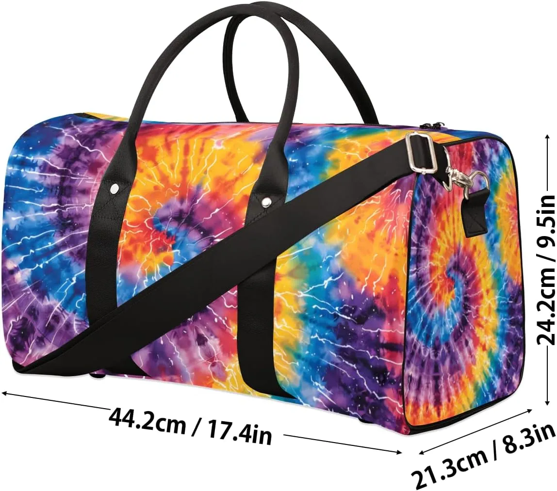 Tie Dye Colorful Travel Duffle Bag for Women Men Gym Duffel Foldable Bag Waterproof Weekender Spiral Fractal Duffle Tote