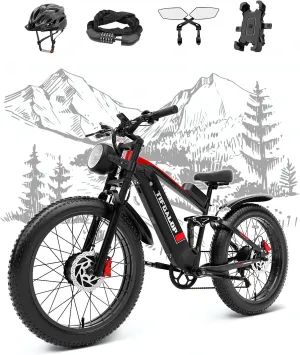 tifgalop Adult Electric Bike, 2000W Motor Maximum Speed 37MPH and 52V 22Ah Detachable Lithium Battery, Maximum Range 80km, 26 Inch Fat Tire Mountain Snow Beach