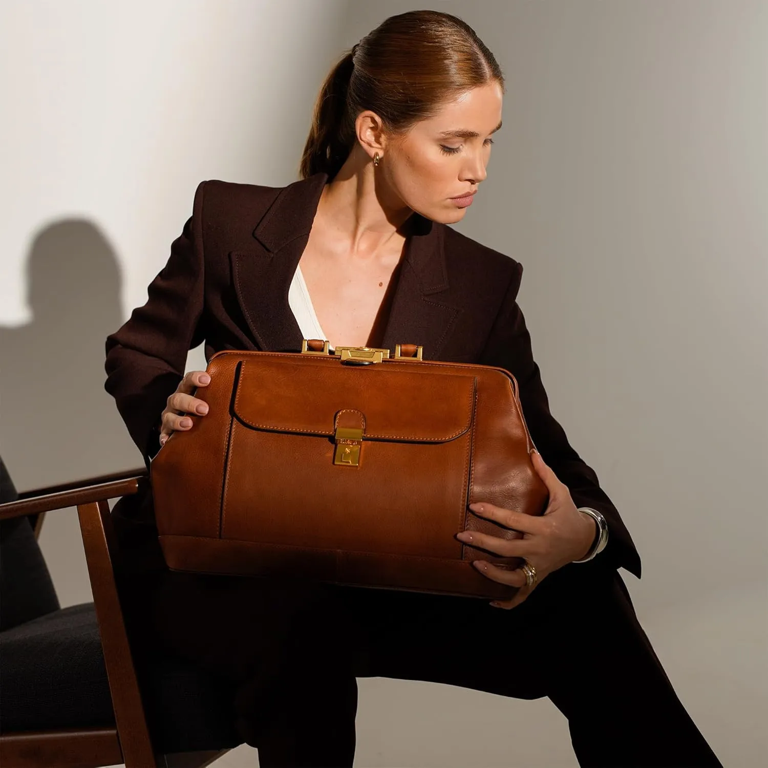 Time Resistance Leather Doctor Bag - Top Handle Bag - Medical Briefcase - Gladstone Handbag