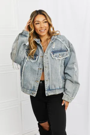 Time To Shine Twill Denim Fringe Jacket