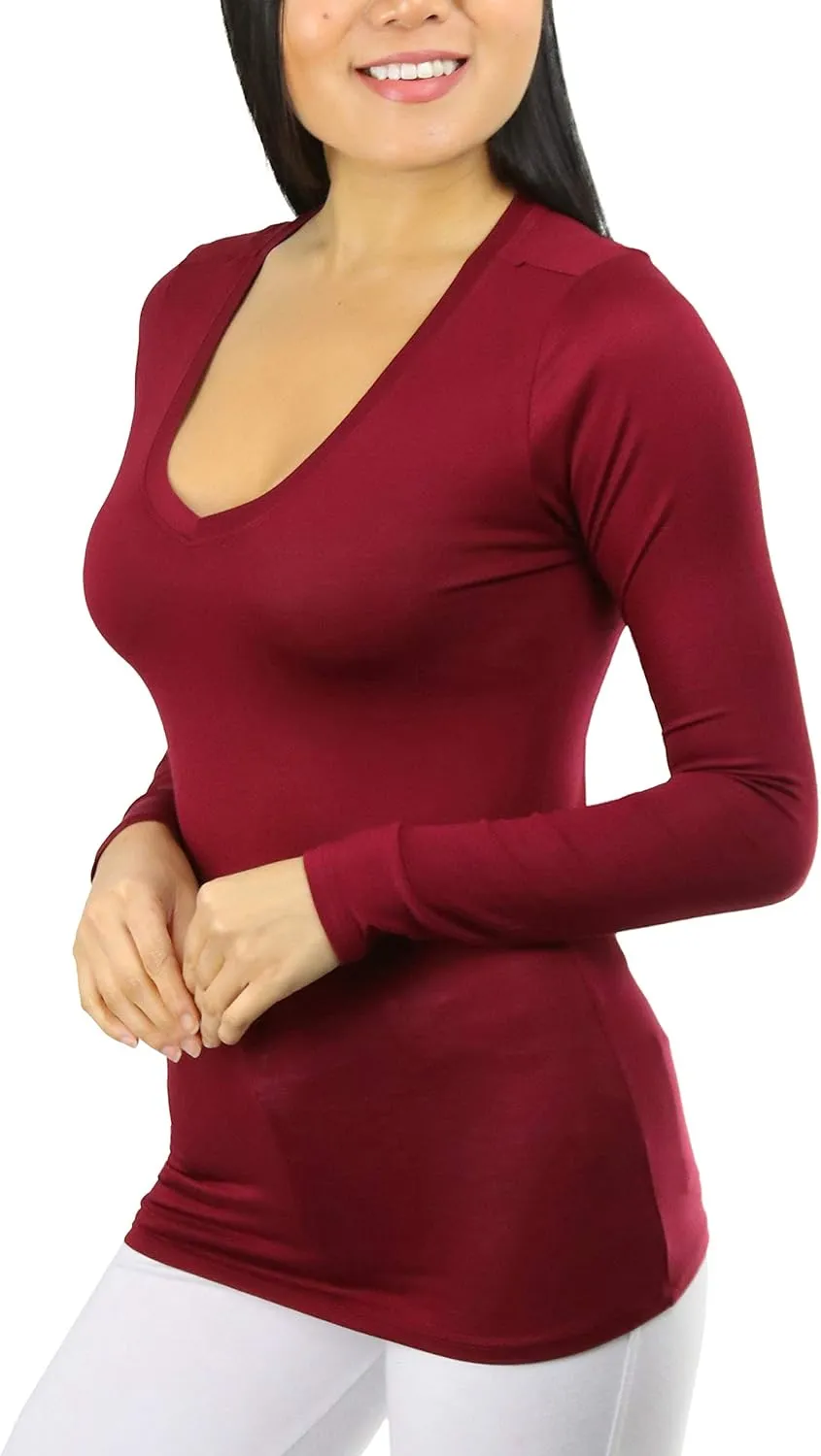 ToBeInStyle Women’s Classic Timeless Layering V-Neck Long Sleeve Top