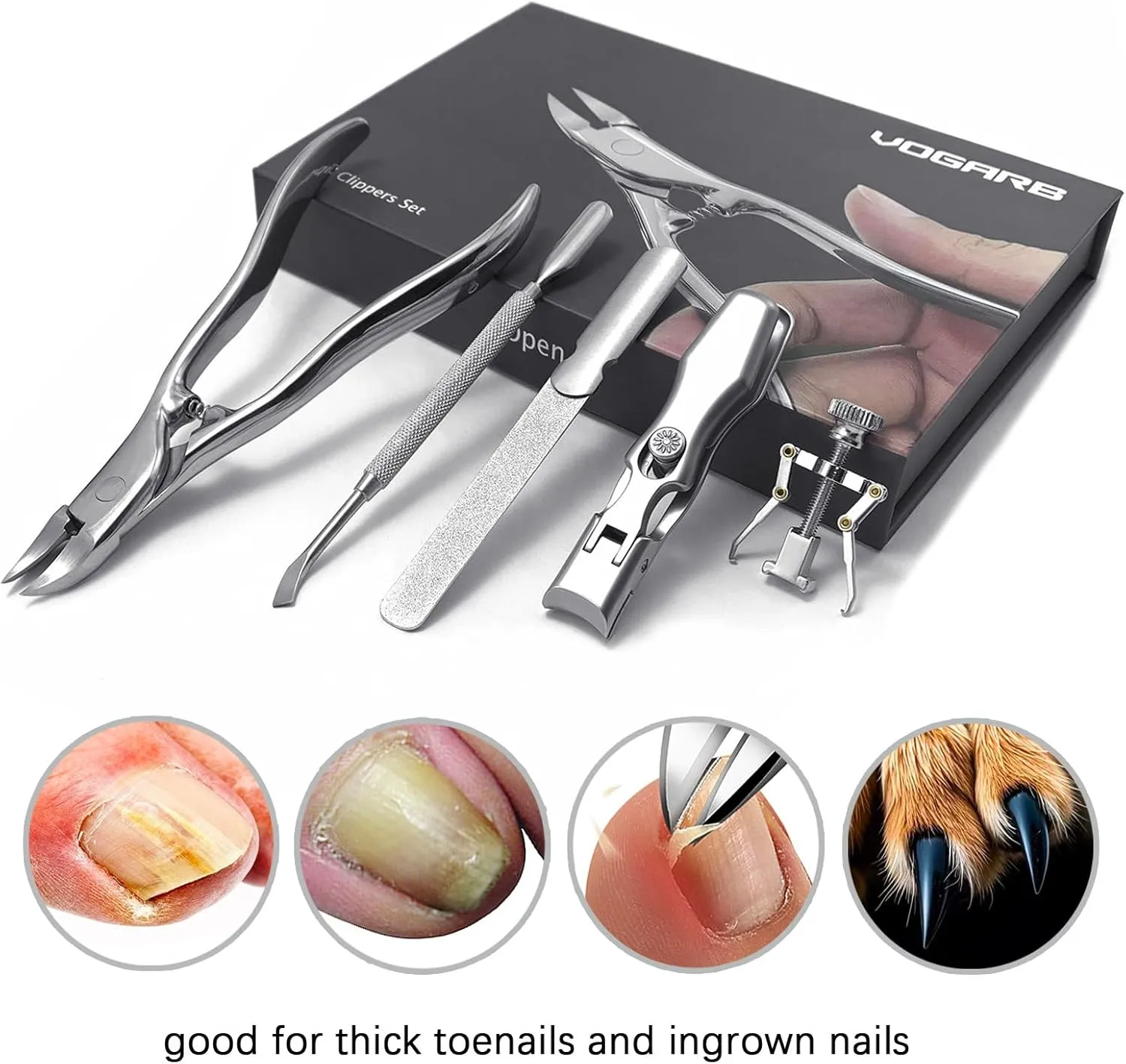 Toe Nail Clippers for Seniors Long Handled Toenail Clippers for Men Thick Nails, Large Ergonomic Ultra Sharp Heavy Duty Stainless Steel, 5pcs Set