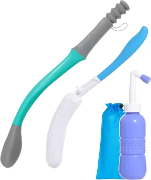 Toilet Aids Set for Wiping - Long Handle Butt Wiper for People Overweight, Elderly and Disabled, Bottom Buddy Wiping Aid for Bathroom ( 4PCS Personal Hygiene Kit )