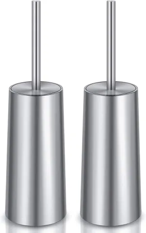 Toilet Brush and Holder, 2 Pack Toilet Brush Stainless Steel, Toilet Bowl Brush for Bathroom Toilet-Ergonomic, Elegant,Durable (Silver)