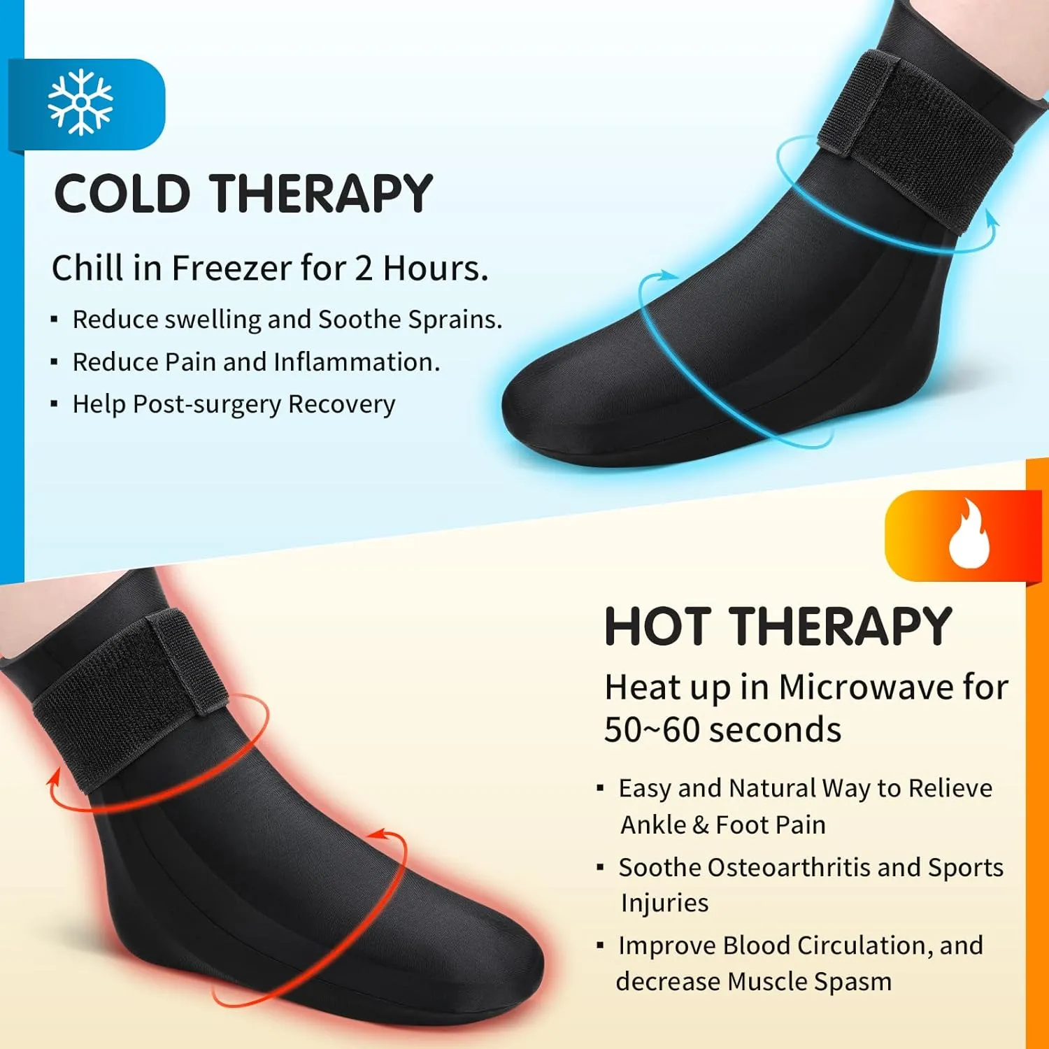 Tolaccea Reusable Gel Cold Therapy Sock for Hot & Cold Therapy, Ankle Foot Ice Pack Wrap for Injuries, Instant Pain Relief for Achilles Tendonitis, Plantar Fasciitis, Foot Heel -1pcs