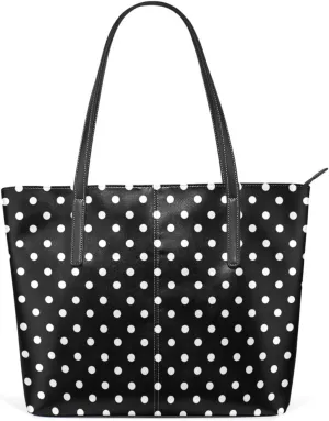 Top Handle Bag for Women Polka Dots Black White Vegan Leather Lady Purse Shoulder Bag Travel Satchel Gym Beach Tote with Zipper Weekender Handbag