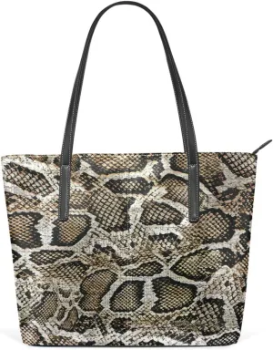 Top Handle Bag for Women Snake Skin Modern Vegan Leather Lady Purse Shoulder Bag Travel Satchel Gym Beach Tote with Zipper Weekender Handbag