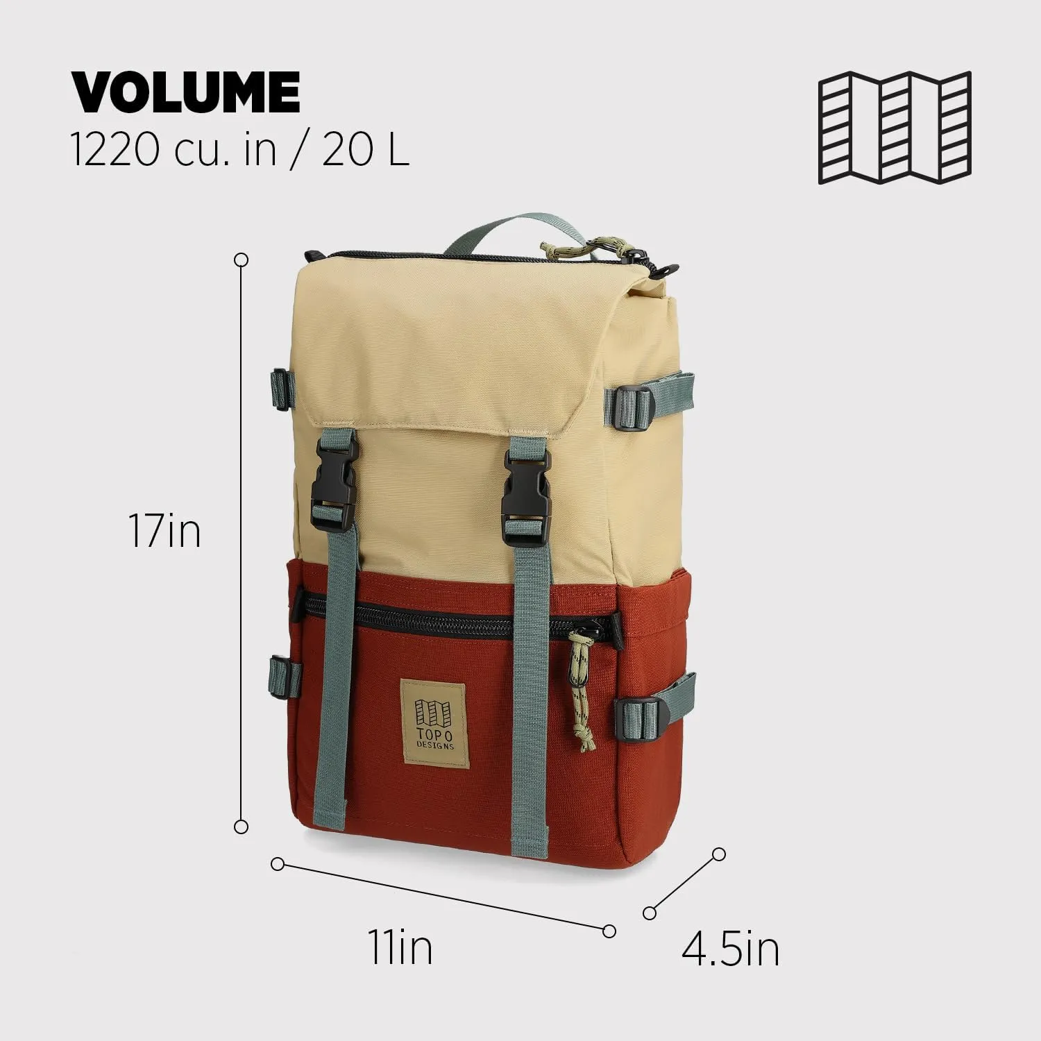 Topo Designs Rover Pack Classic - Daily Daypack for Commutes, Day Trips, Hikes, Iconic Denver Design, Recycled Nylon (Sahara/Fire Brick)