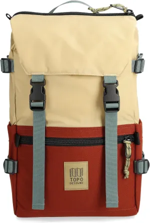 Topo Designs Rover Pack Classic - Daily Daypack for Commutes, Day Trips, Hikes, Iconic Denver Design, Recycled Nylon (Sahara/Fire Brick)