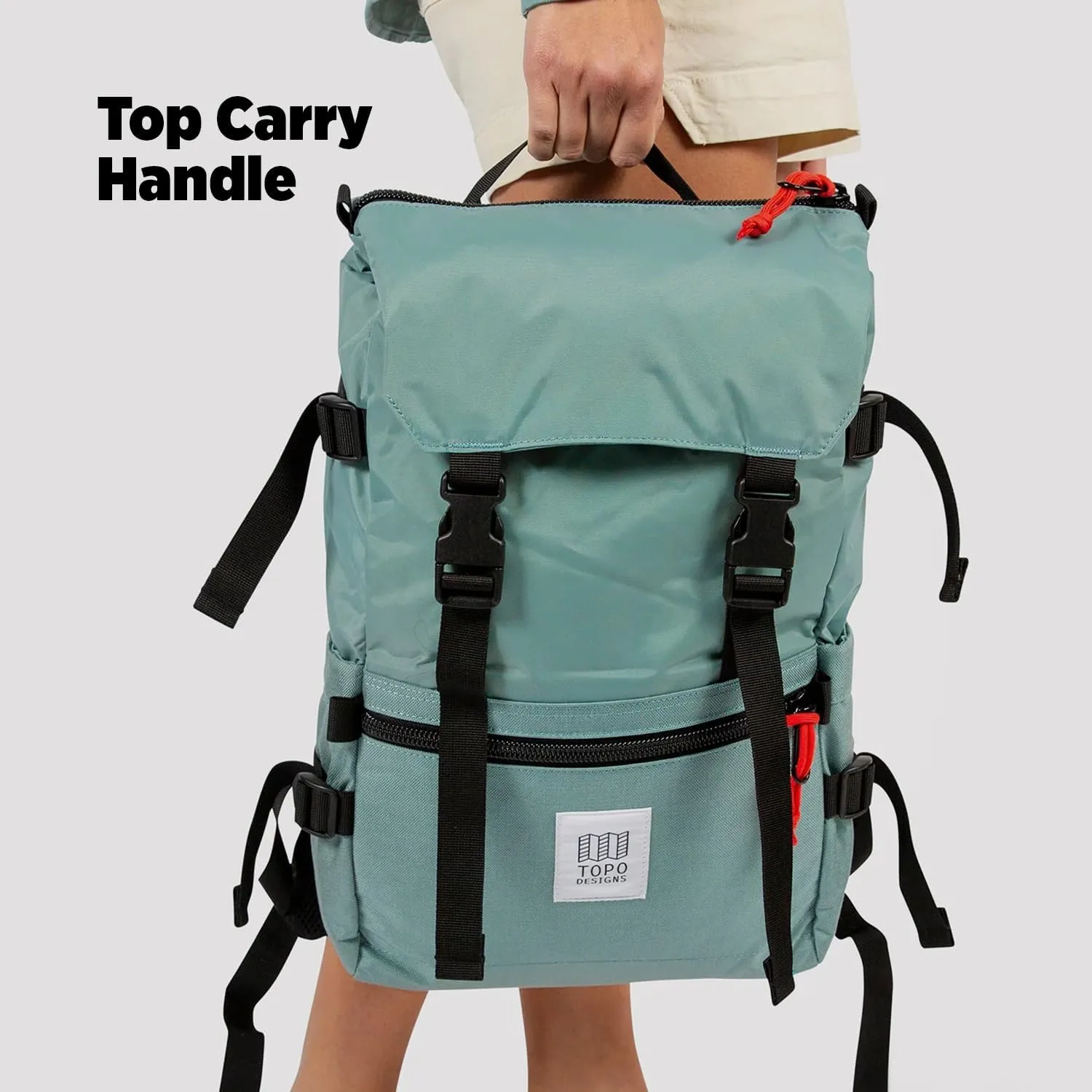Topo Designs Rover Pack Classic - Daily Daypack for Commutes, Day Trips, Hikes, Iconic Denver Design, Recycled Nylon (Sahara/Fire Brick)