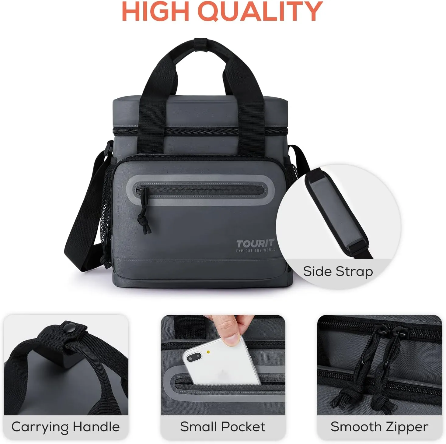 TOURIT Large Lunch Bag 14L Insulated Lunch Box Lunch Cooler for Men Women Work, Black