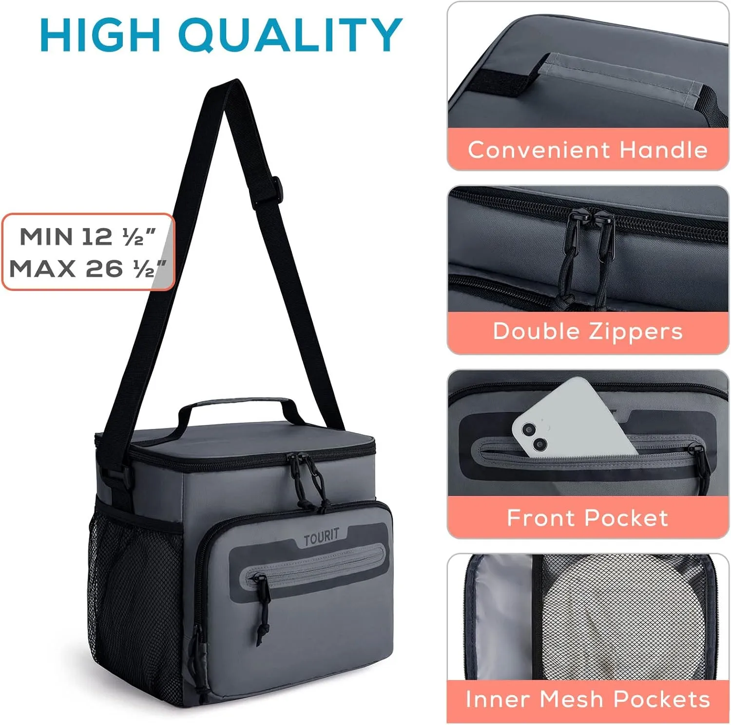TOURIT Large Lunch Bag 14L Insulated Lunch Box Lunch Cooler for Men Women Work, Black