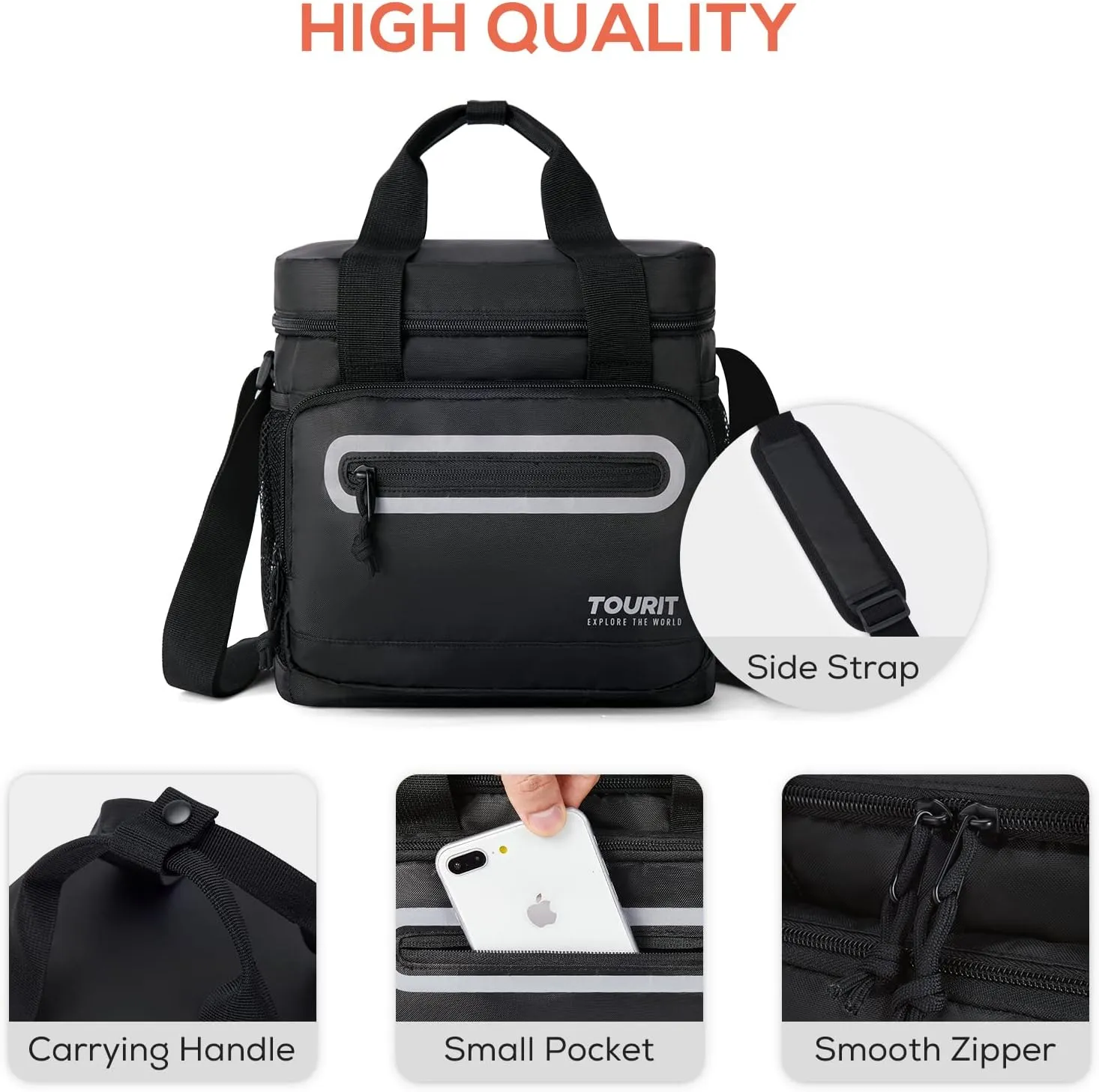 TOURIT Large Lunch Bag 14L Insulated Lunch Box Lunch Cooler for Men Women Work, Black