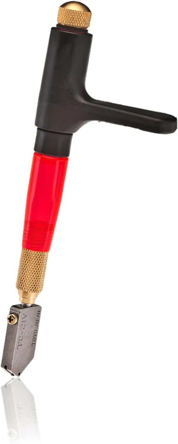 TOYO TC21SVR Custom Grip Supercutter Glass Cutter | Red - Straight Blade | Four-Position, Customizable Ergonomic Handled to Fit Most Hands | Smooth Rolling Supercutter | Made in Japan