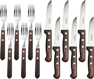 Tramontina 12 Piece Silverware Set - Dark brown handle utensils set