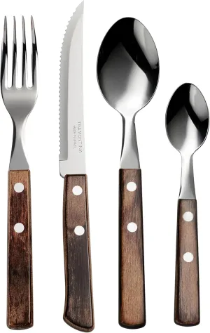 Tramontina 24 Piece Silverware Set - Dark Brown Handle Utensils Set