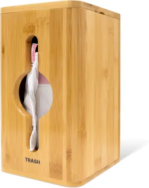 Trash Bag Dispenser – Garbage Bag Dispenser Under Sink, Wall Mounted, Cabinet, Countertop, Natural Bamboo Home Deco for Kitchen Organization