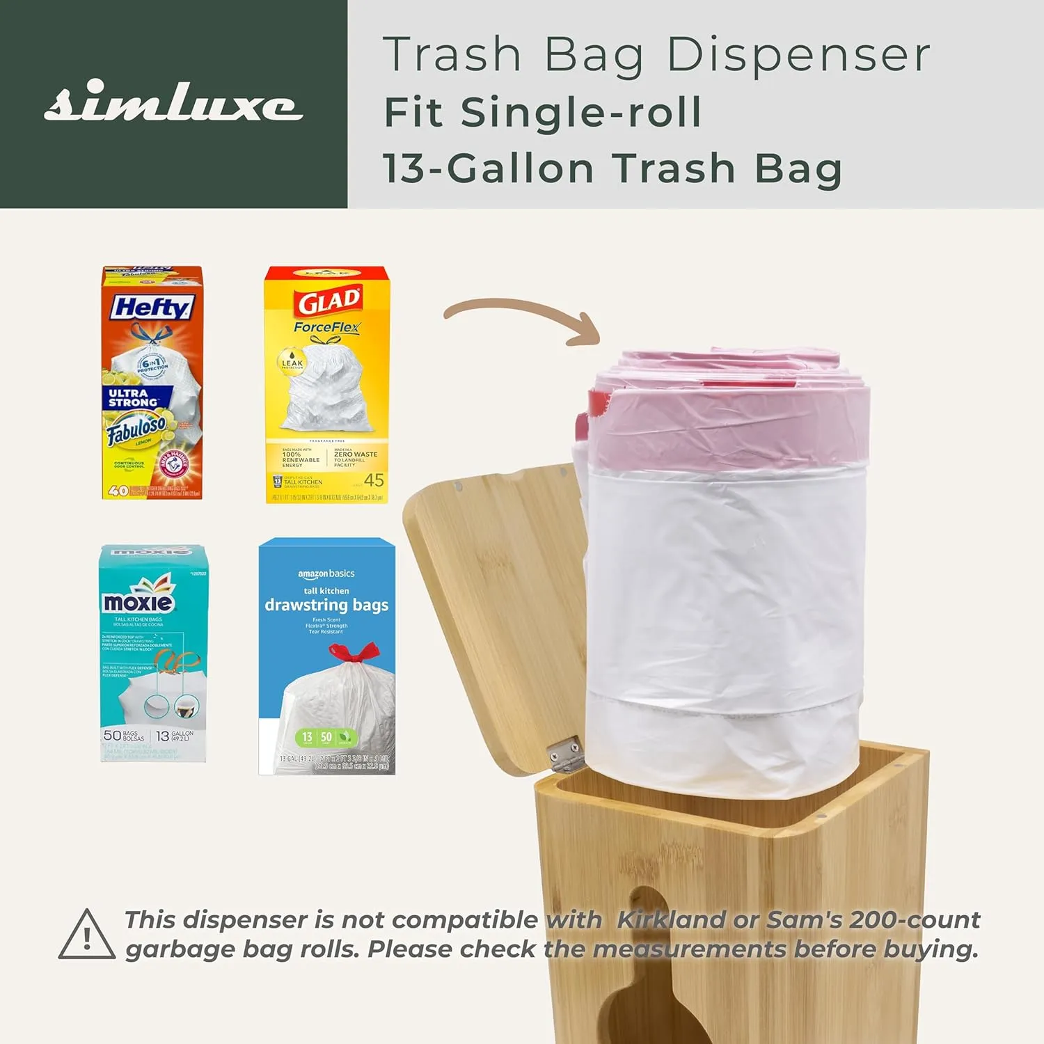 Trash Bag Dispenser – Garbage Bag Dispenser Under Sink, Wall Mounted, Cabinet, Countertop, Natural Bamboo Home Deco for Kitchen Organization