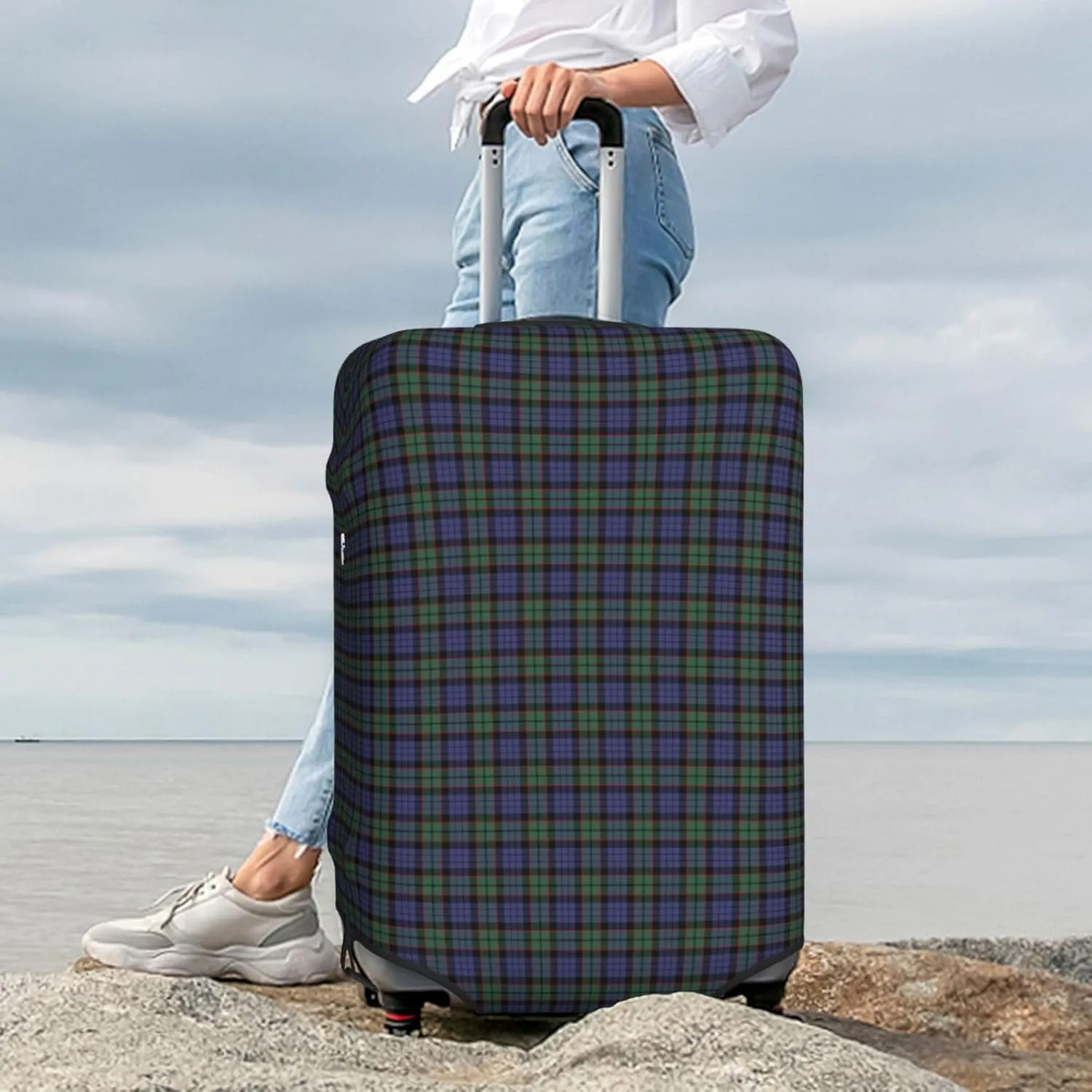 Travel Luggage Cover, Fletcher Modern Tartan Suitcase Protector Fits 18-32 Inch Baggage Cover Small