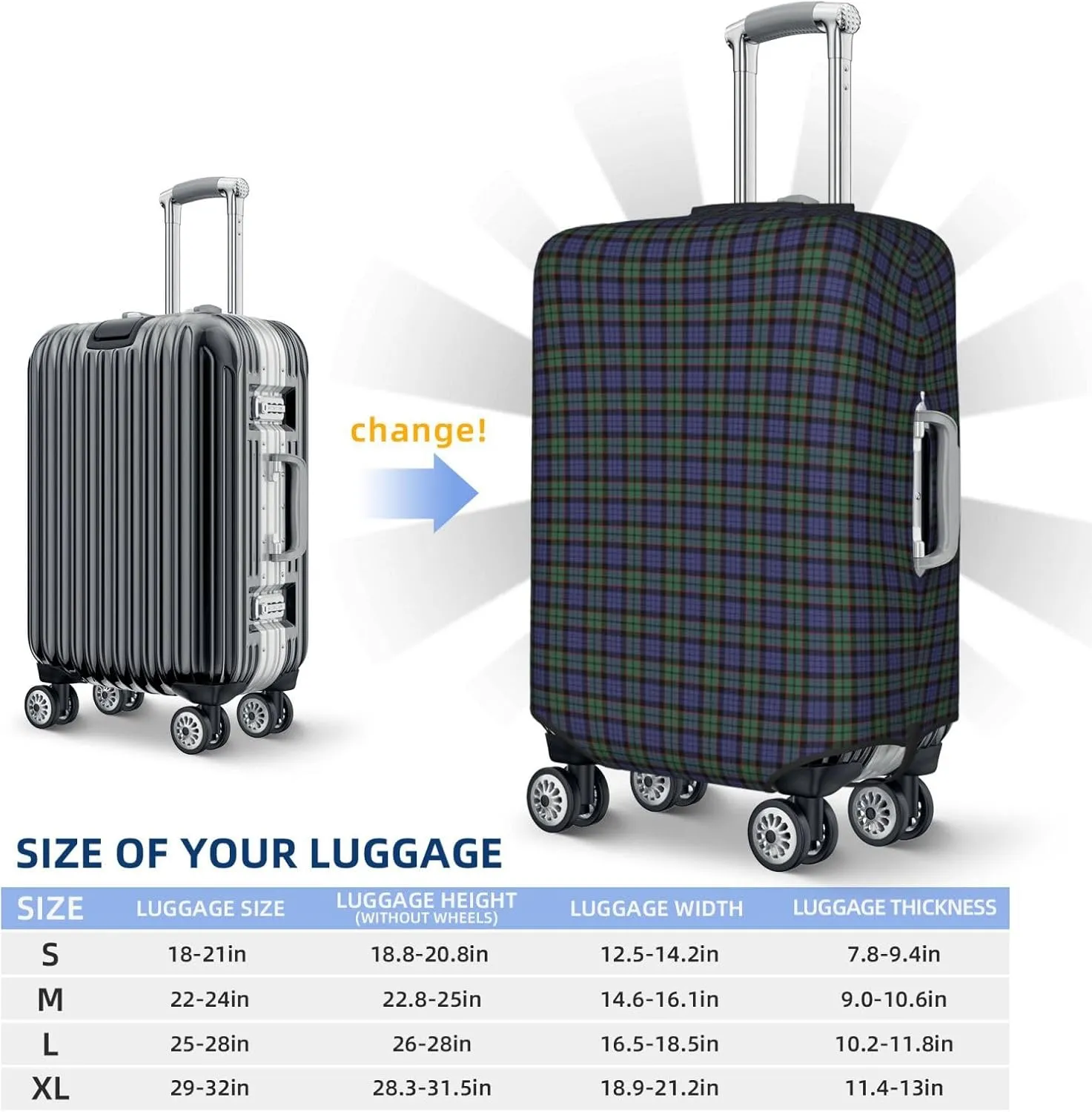 Travel Luggage Cover, Fletcher Modern Tartan Suitcase Protector Fits 18-32 Inch Baggage Cover Small