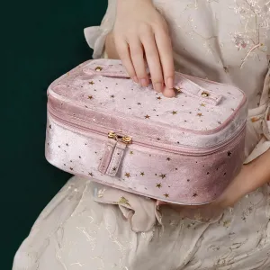 Travel Makeup Bag, Large Capacity Cosmetic Bags for Women, Waterproof Portable Pouch Open Flat Toiletry Bag Make up Organizer for Travel Essentials, Valentines Day Gifts for Women Mom (C, Pink)
