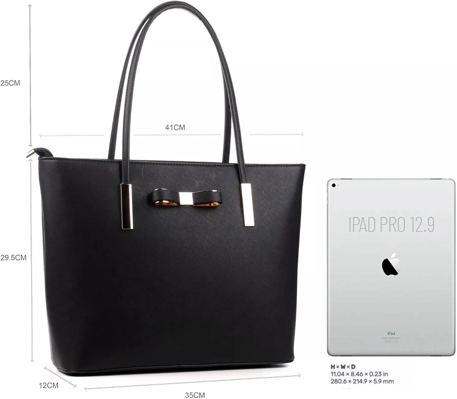 Travel Tote Bag for Women Black Purse Fashion Bow With Zip Large Shoulder Bag Top Handle Handbag for Laptop Work