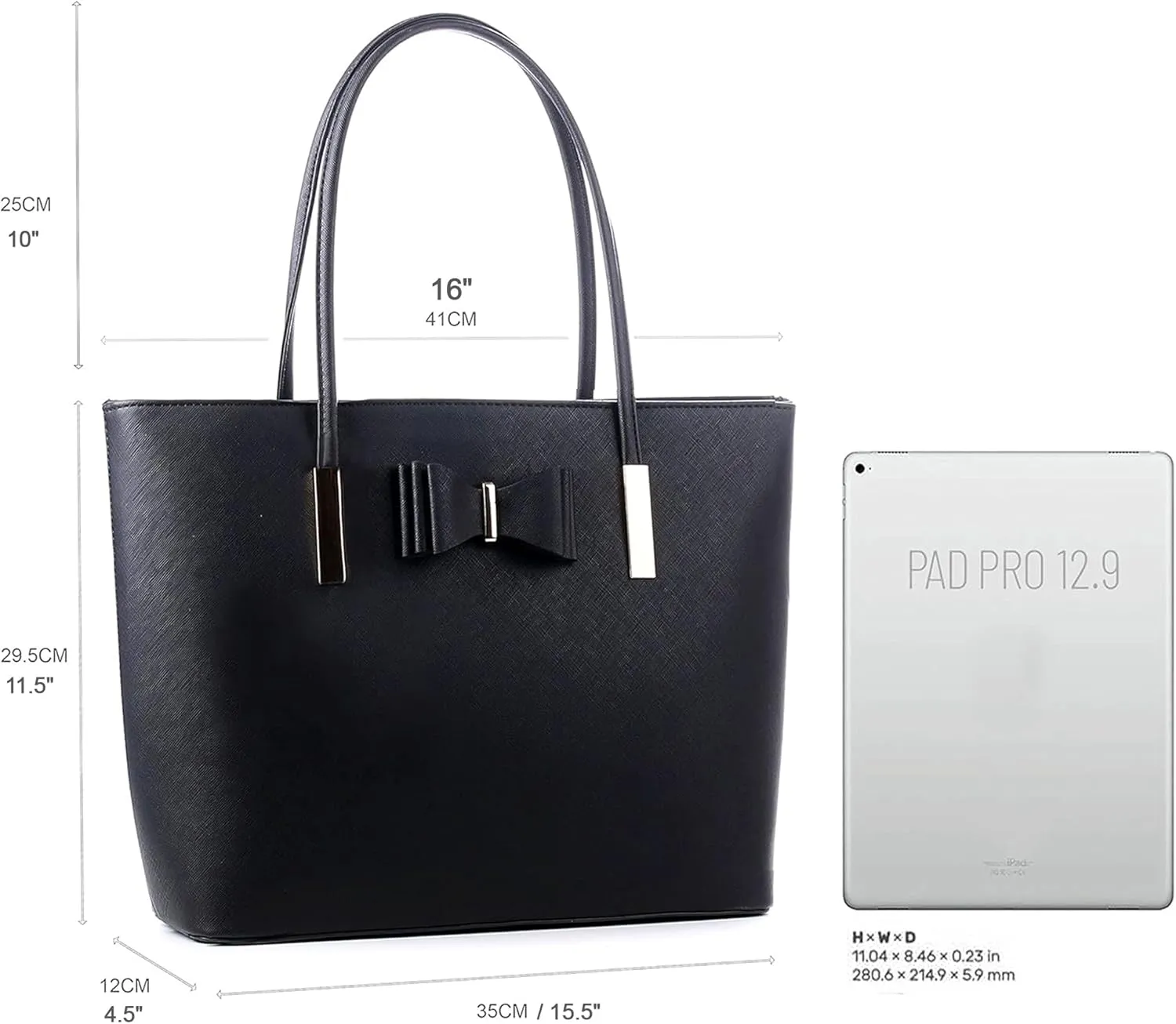 Travel Tote Bag for Women Black Purse Fashion Bow With Zip Large Shoulder Bag Top Handle Handbag for Laptop Work
