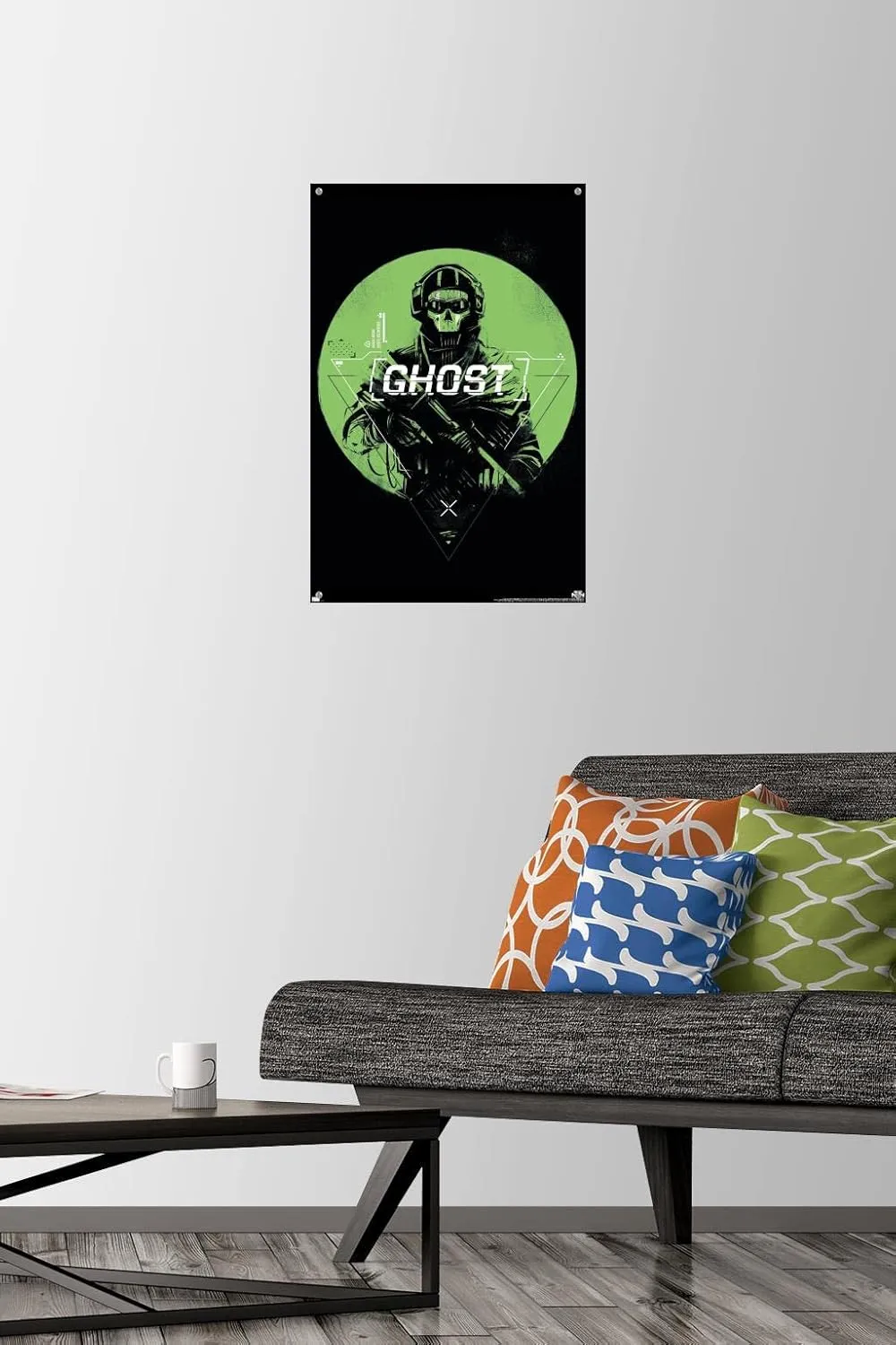 Trends International Call of Duty: Modern Warfare 2 - Ghost Emblem Wall Poster, 14.725" x 22.375", Premium Poster & Push Pin Bundle