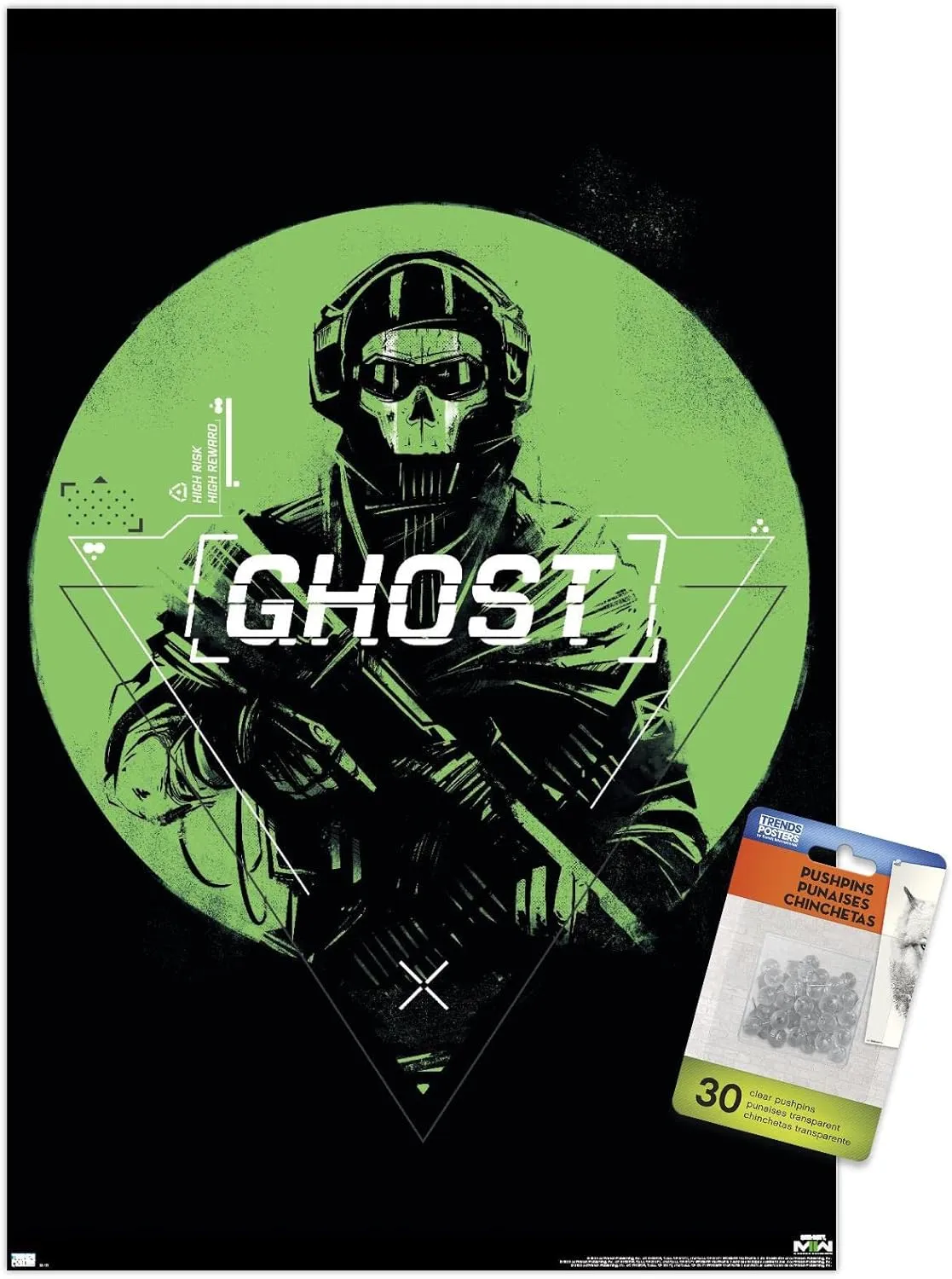 Trends International Call of Duty: Modern Warfare 2 - Ghost Emblem Wall Poster, 14.725" x 22.375", Premium Poster & Push Pin Bundle