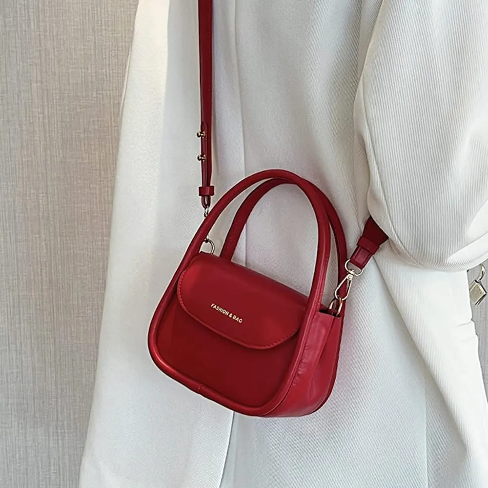 Trendy Women's Small Leather Handbag - Cute Top Handle Crossbody Satchel Bag (White)