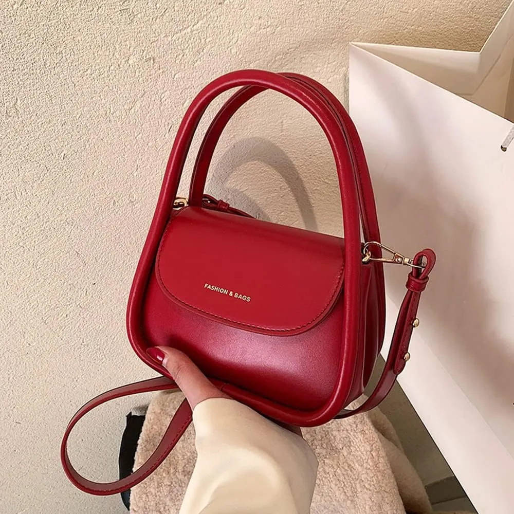Trendy Women's Small Leather Handbag - Cute Top Handle Crossbody Satchel Bag (White)