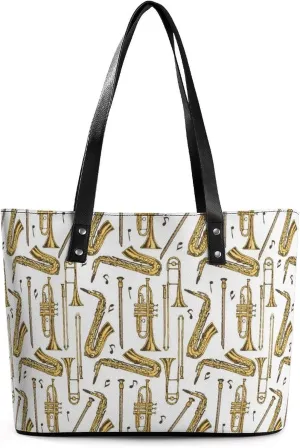 Trombone Music Instruments Women's Tote Shoulder Bag Handbag Top Handle Leather 29 * 34 * 14cm