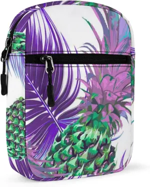 Tropical Seamless Green Pineapples, Green and Purple Palm Leaves Adjustable Fanny Waist Pack Pouch, Waterproof Crossbody Runners Bag Wallet for Gym Hiking Fitness Women Men 6.1 x 2.2 x 7.9 inch