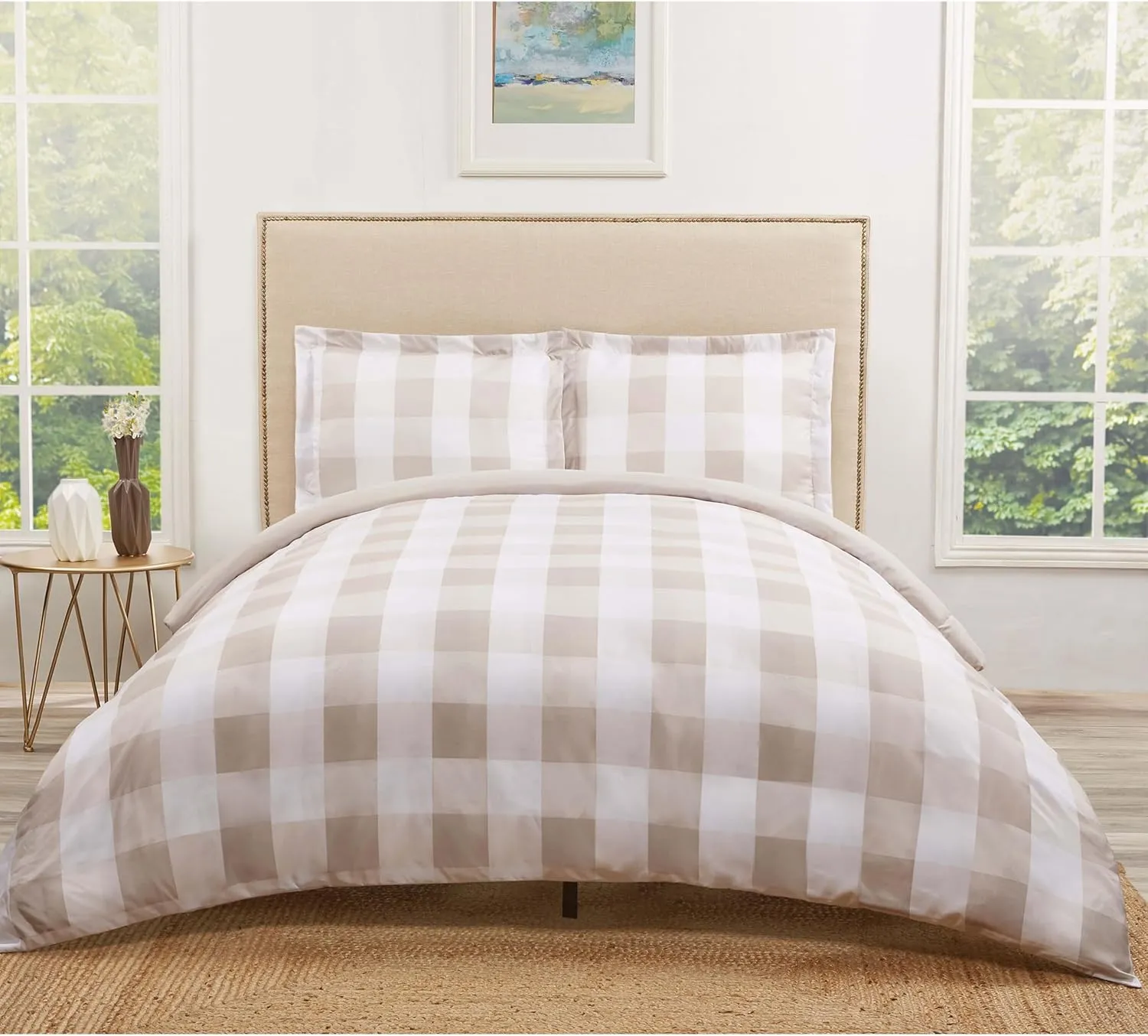TRULY SOFT Everyday Buffalo Plaid Khaki Polyester 3-Piece Full/Queen Duvet Set, Plaid Themed, for Men and Women, Oeko-TEX Certified Confidence