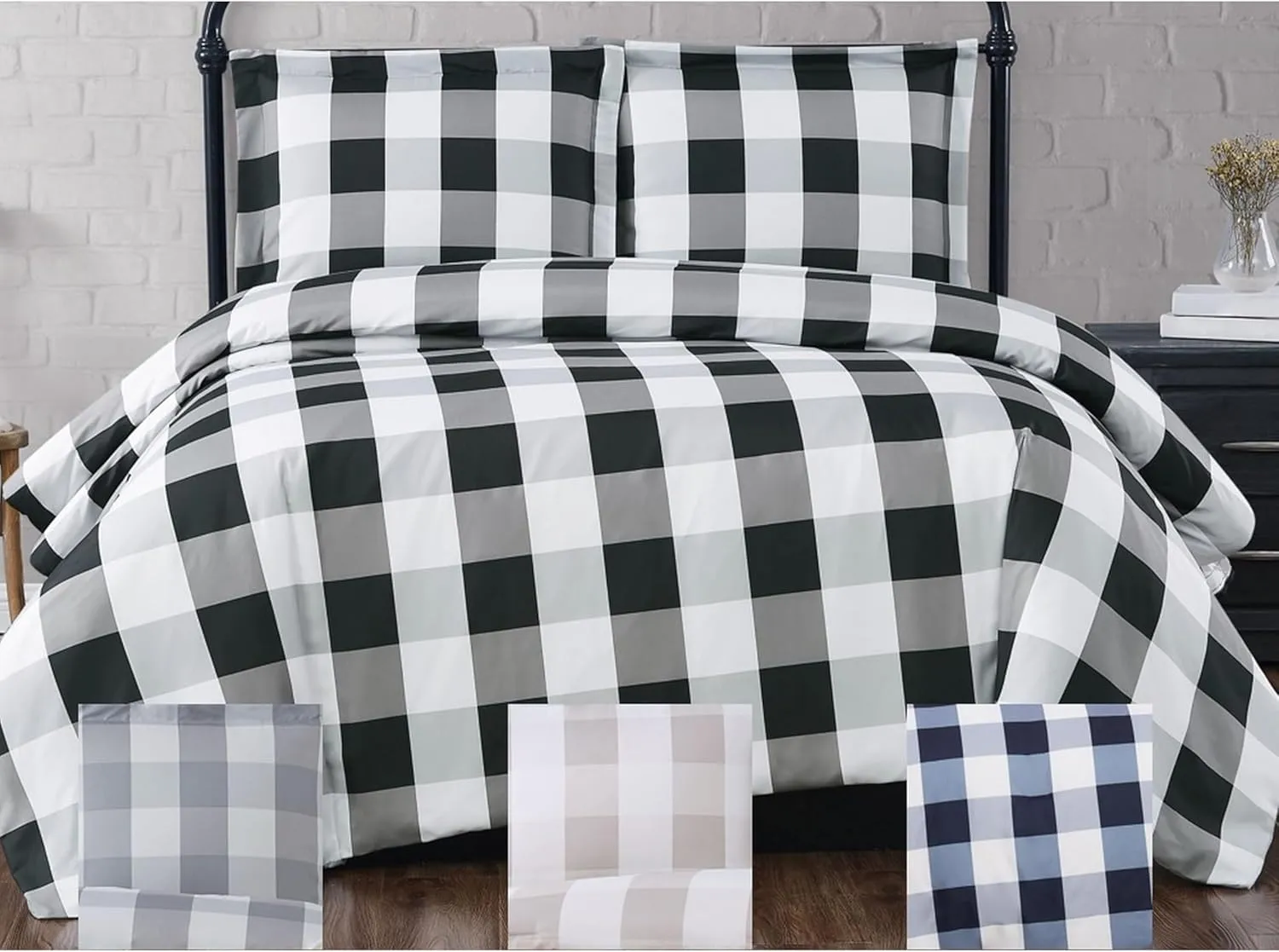 TRULY SOFT Everyday Buffalo Plaid Khaki Polyester 3-Piece Full/Queen Duvet Set, Plaid Themed, for Men and Women, Oeko-TEX Certified Confidence