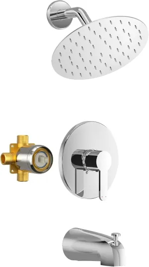 Tub Shower Faucet, Polished Chrome Shower Faucet Set with 8-Inch All-Metal Rainfall Showerhead and Bathtub Spout, Single-Handle Tub Shower-Trim Kit Included Valve, Polished Chrome