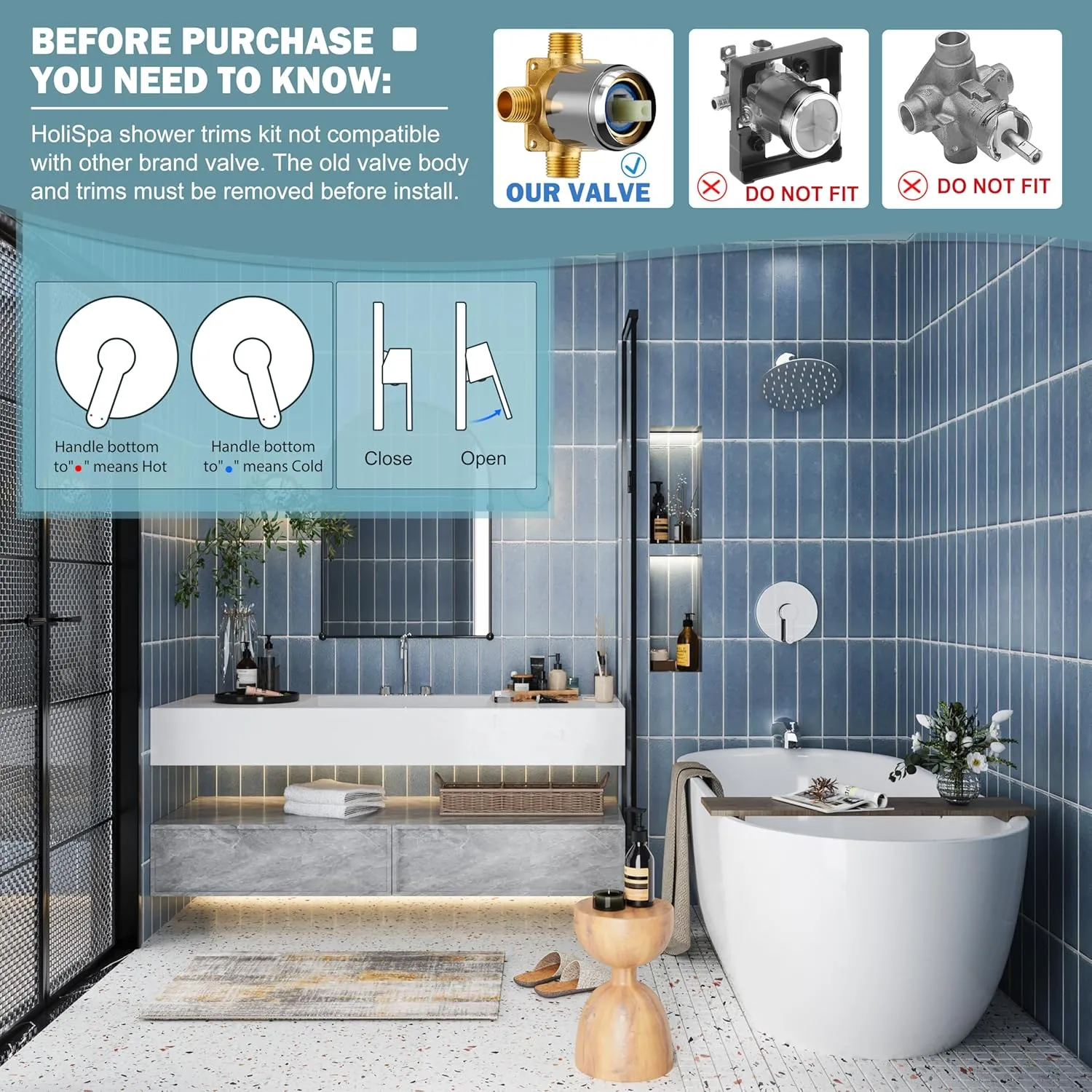 Tub Shower Faucet, Polished Chrome Shower Faucet Set with 8-Inch All-Metal Rainfall Showerhead and Bathtub Spout, Single-Handle Tub Shower-Trim Kit Included Valve, Polished Chrome