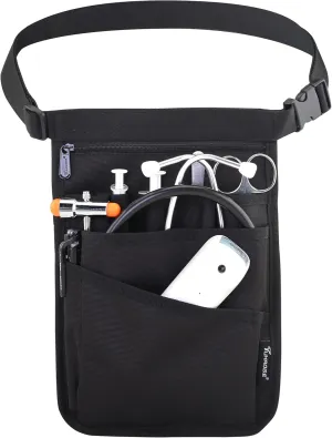 TUHAOGE Medical Organizer Belt, Nurse Fanny Pack, Fanny Pack for Basics Nurse，10 Pockets Nurse Waist Bag，Utility Belt Organizer Bag（THHS-S-black-XJ）