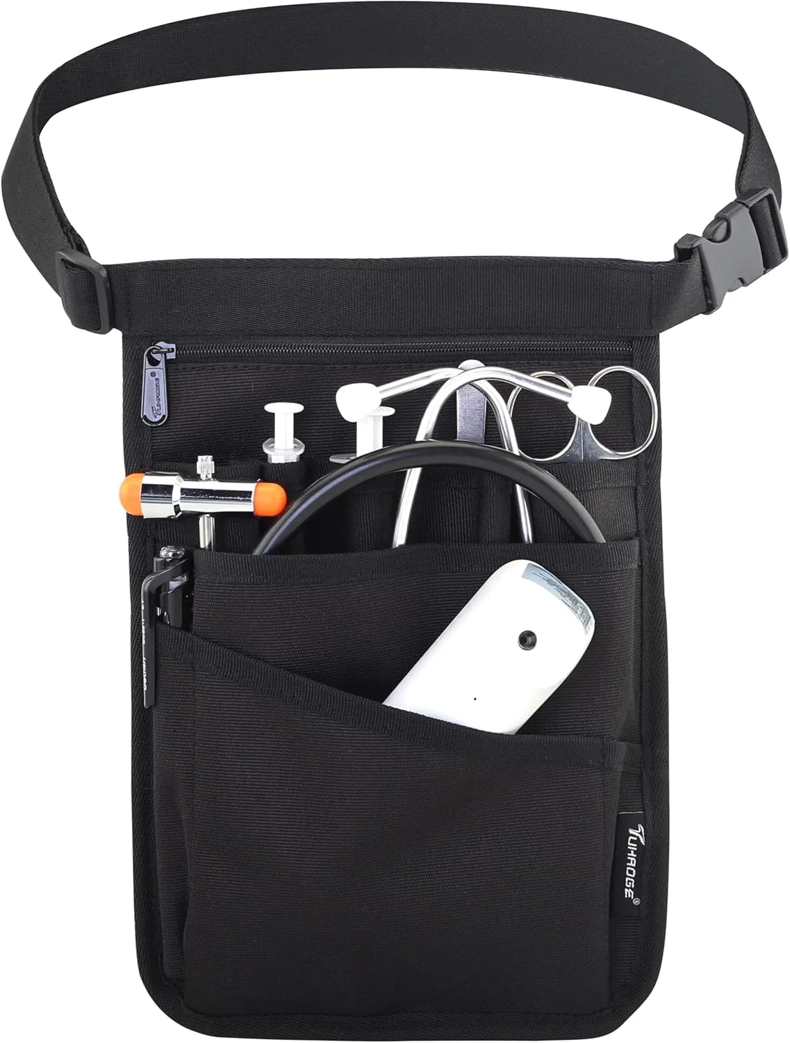 TUHAOGE Medical Organizer Belt, Nurse Fanny Pack, Fanny Pack for Basics Nurse，10 Pockets Nurse Waist Bag，Utility Belt Organizer Bag（THHS-S-black-XJ）