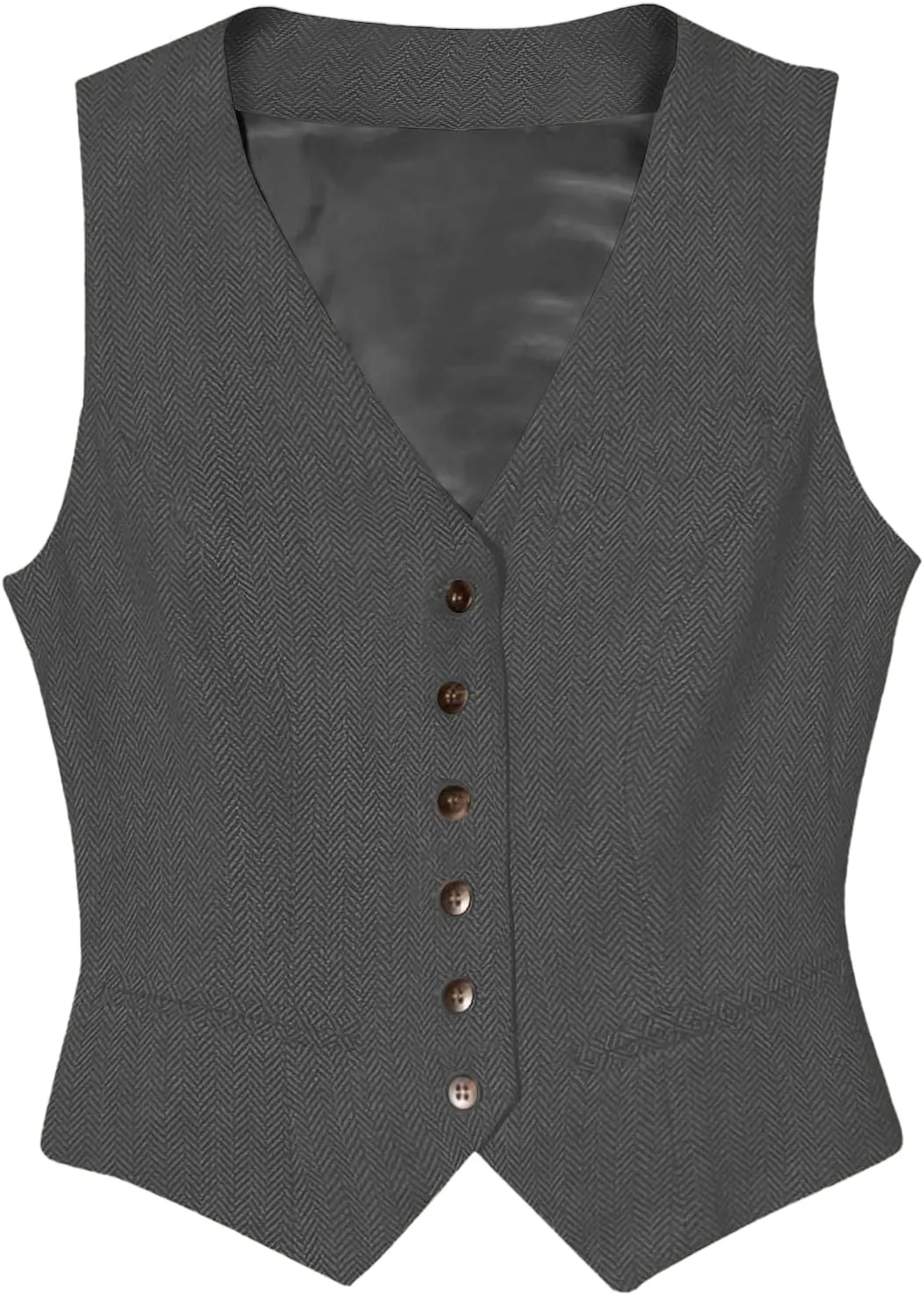 Tuikayoo Womens Herringbone tweed Sleeveless Slim Fit Button Down Top V Neck Outerwear Waistcoat Vest