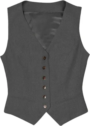 Tuikayoo Womens Herringbone tweed Sleeveless Slim Fit Button Down Top V Neck Outerwear Waistcoat Vest