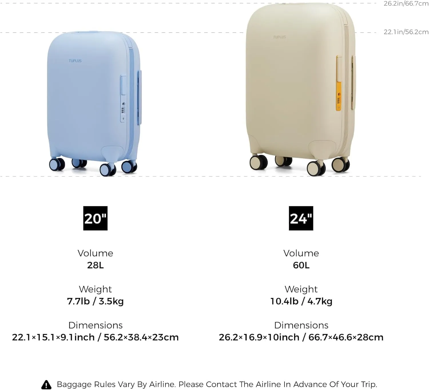 TUPLUS Suitcase ABS Hard Shell Luggage Hold Check in Travel Case with 4 Spinner Wheels with TSA Lock,TIME CAPSULE COLLECTION